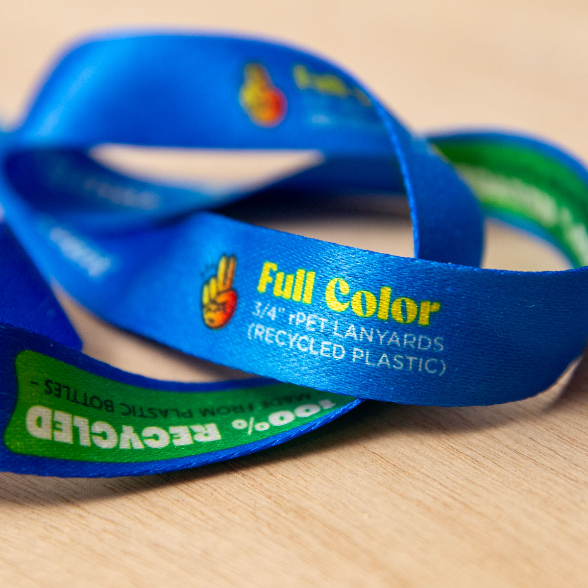 Elevate your brand with our personalized conference lanyards. Crafted from recycled bottles, these eco-friendly event lanyards offer durability and bring your designs to life with stunning detail and clarity.