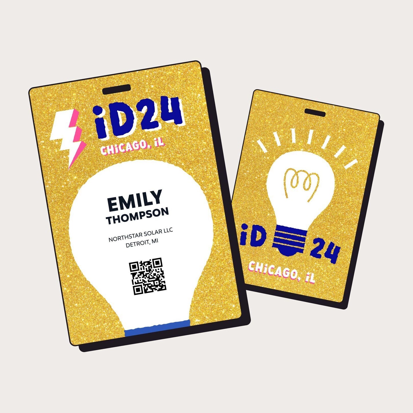 Full color custom event badge with glitter ink Full color custom event badge with glitter ink