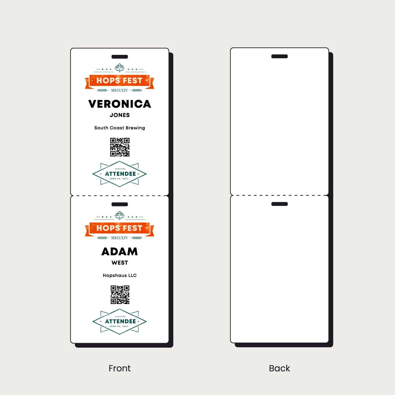 4x6 Paper Event Badge, Single-Sided, Single Notch